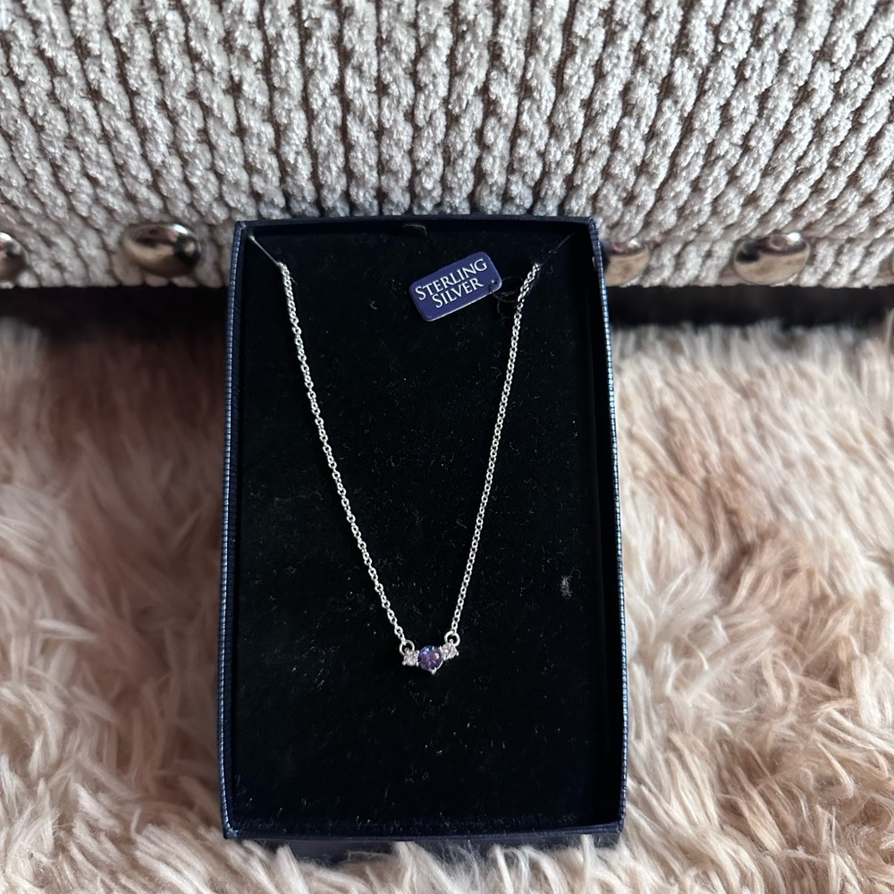 Silver and Purple Dainty Necklace with Charm